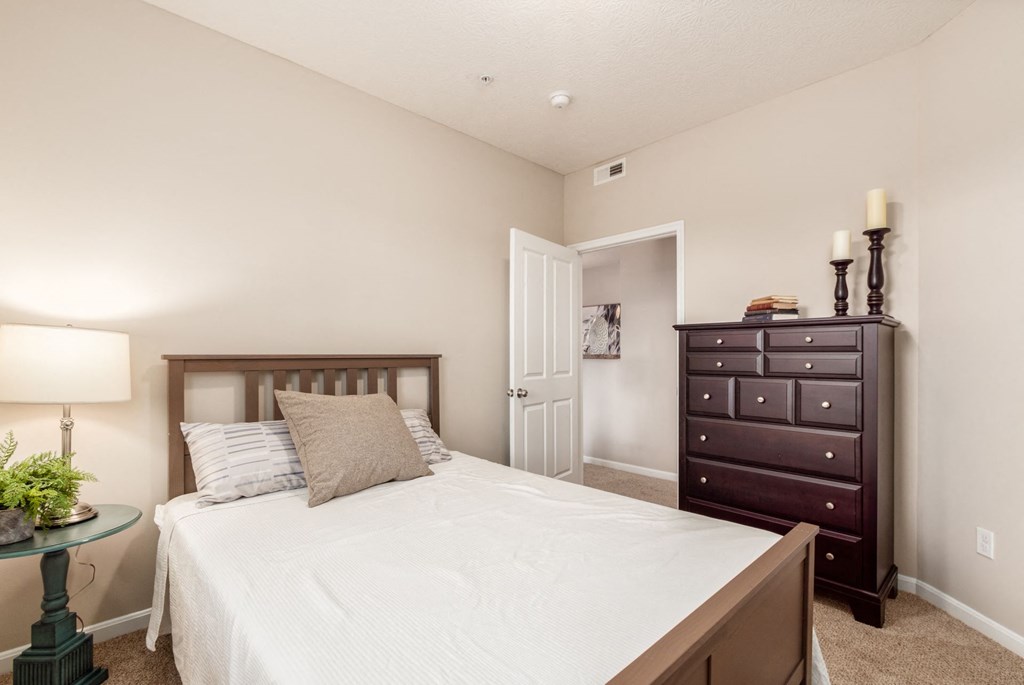 a bedroom with a bed and a dresser