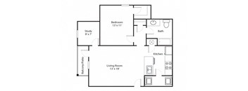 Parkway 1x1 815 SF floor plan at Chenal Pointe at the Divide, Little Rock, 72223