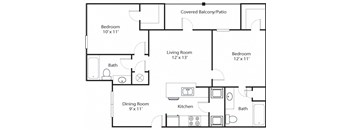 pines 2x2 955 sf floor plan at Chenal Pointe at the Divide, Little Rock, Arkansas
