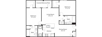 Pinnacle 2x2 1101 SF floor plan at Chenal Pointe at the Divide, Little Rock