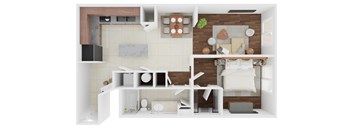 A modern, minimalist kitchen and living room with white and wood elements.