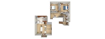 the bungalow floor plan with 1 bedroom and 1 bath at Woodmere Townhomes, Cedarburg, WI