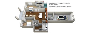 aFloorplan 1096 sq resized for yardi with correct fireplace verbiage t Cedar Place Apartments, Wisconsin, 53012