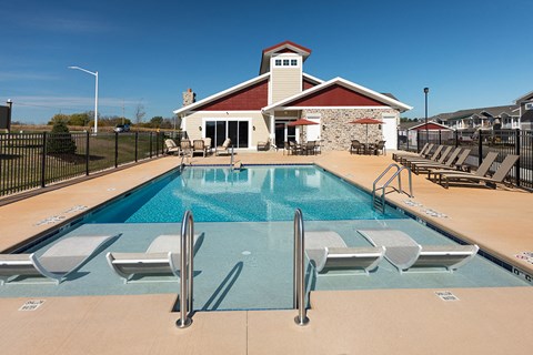 Extensive Resort Inspired Pool Deck at Cedar Place Apartments, Cedarburg, WI