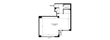A floor plan shows a professional space with a bathroom and a closet.