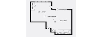 A floor plan shows an office space with a utility closet.
