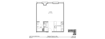 A floor plan for a 23.7 x 15.7 unit in Market District Lofts.