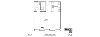 A floor plan of an apartment in Market District Lofts.