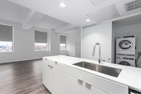 Stainless Steel Sink With Faucet In Kitchen at Market District Lofts, Cleveland, 44113