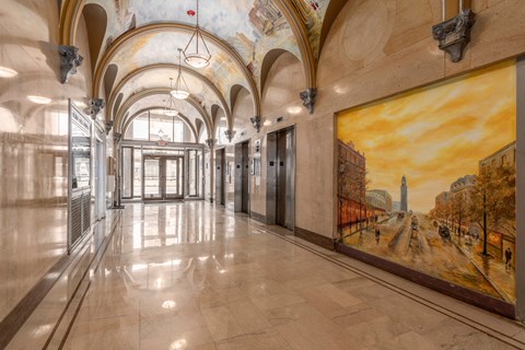 Lobby Area With Elevator at Market District Lofts, Cleveland, Ohio