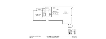 A floor plan of an apartment in Carriage Co. Apartments.