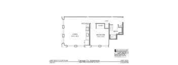 A floor plan of an apartment layout for Carriage Co. Apartments.