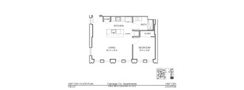 A floor plan for a 736 S.F. apartment at Carriage Co. Apartments.
