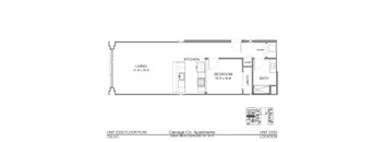 A floor plan for a 755 S.F. apartment at Carriage Co. Apartments.