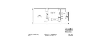 A floor plan for a 762 square foot apartment at Carriage Co. Apartments.