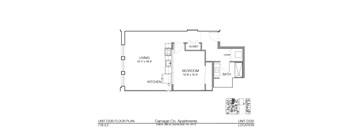A floor plan of an apartment from Carriage Co. Apartments.