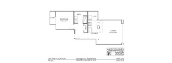 A floor plan for a 792 S.F. apartment at Carriage Co. Apartments.