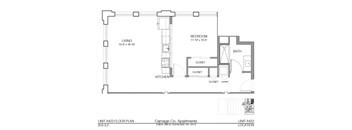 A floor plan for a 810 S.F. apartment unit at Carriage Co. Apartments.