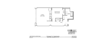 A floor plan for a 813 S.F. apartment unit at Carriage Co. Apartments.