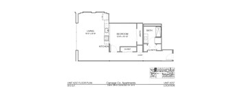 A floor plan for a 913 S.F. apartment at Carriage Co. Apartments.