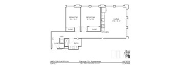 A floor plan for a 1047 S. F. apartment from Carriage Co. Apartments.
