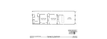 A floor plan for a 1087 S.F. apartment at Carriage Co. Apartments.