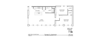 A floor plan for a 2 bedroom apartment at Carriage Co. Apartments.