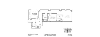 A floor plan for a 1230 square foot apartment with two bedrooms and two bathrooms.