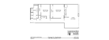 A floor plan for a 1256 square foot apartment with two bedrooms, a living room, a kitchen, a bathroom, and a laundry room.