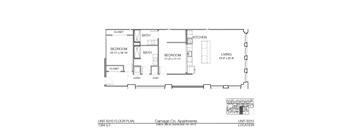 A floor plan for a 1394 S.F. apartment at Carriage Co. Apartments.