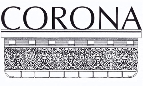a drawing of a piano with the word corona written above it