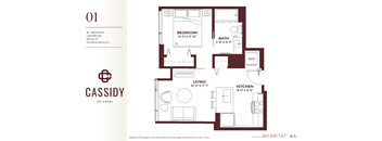 Studio 01 Floor Plan at Cassidy on Canal, Chicago, IL, 60654