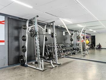 the weights room at the back of the gym at One 333, Chicago, IL