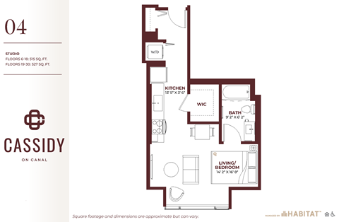 Studio 04 Floor Plan at Cassidy on Canal, Chicago