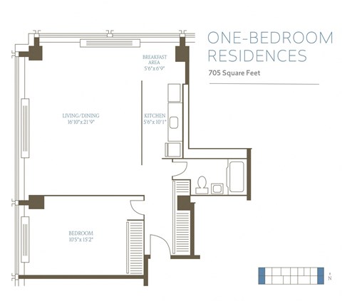 B1R Floor Plan at The Pavilion, Detroit, MI, 48207