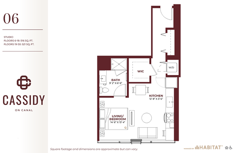 Studio 06 Floor Plan at Cassidy on Canal, Chicago, IL, 60654
