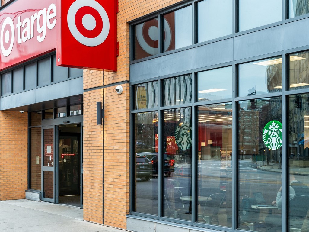 the exterior of a target store with large glass windows
