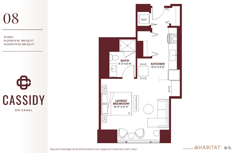 Studio 08 Floor Plan at Cassidy on Canal, Chicago