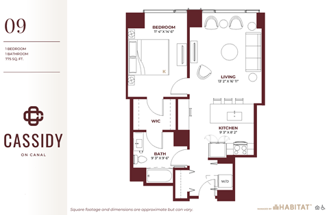 Studio 09 Floor Planat Cassidy on Canal, Chicago, IL