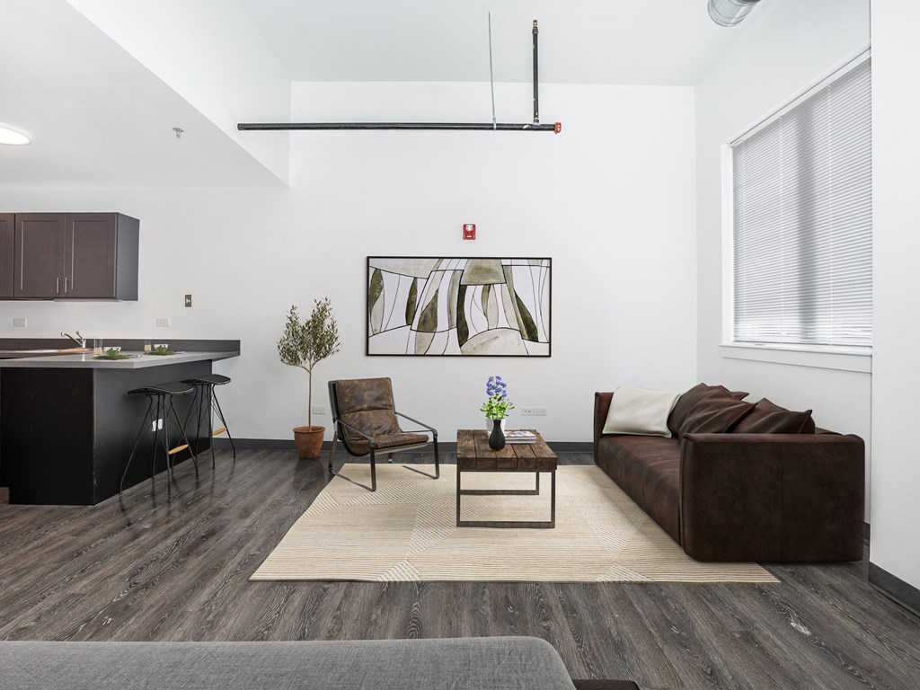 a living room with a couch and a coffee table