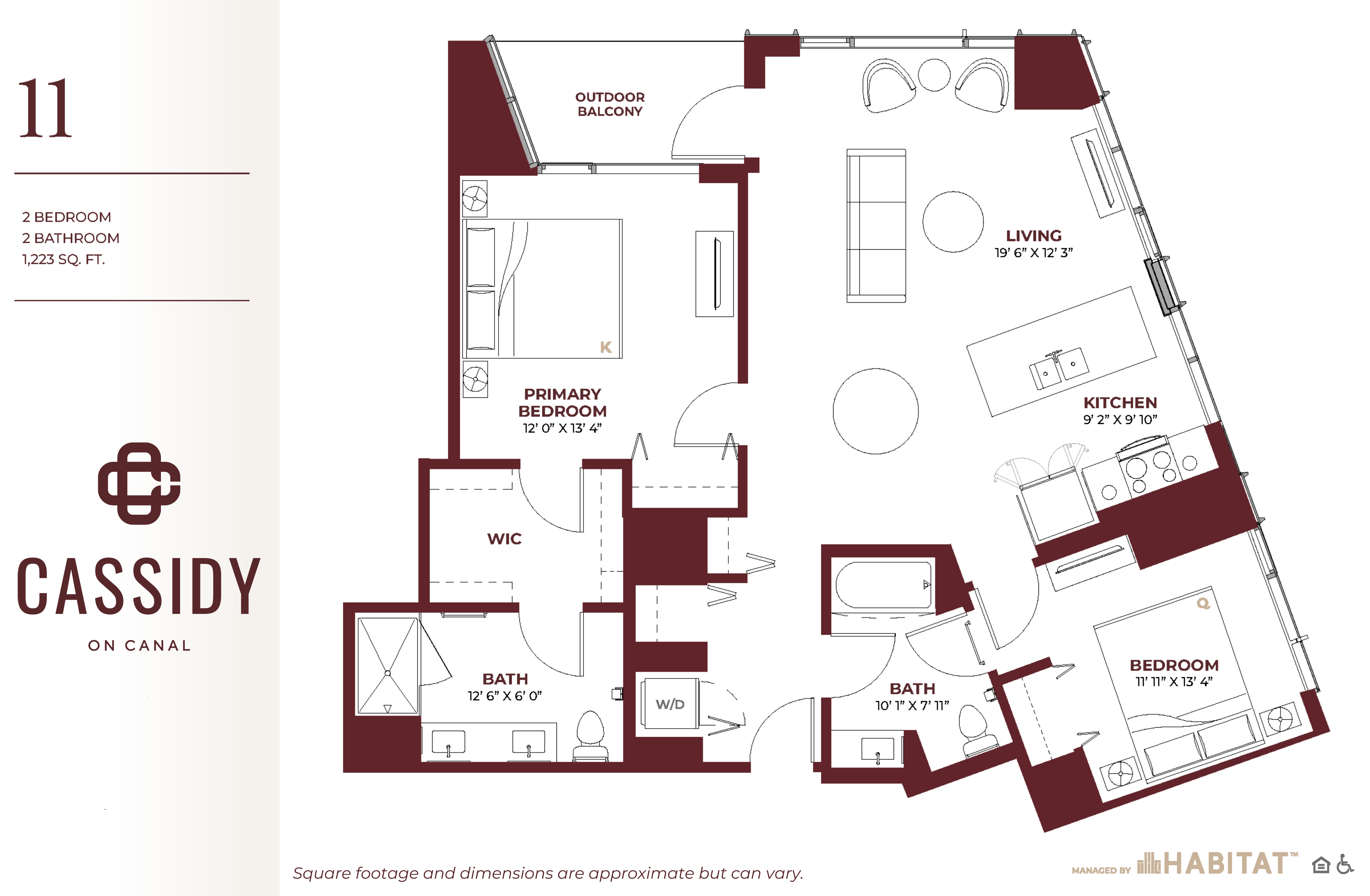 2 Bed 2 Bath Floor Planat Cassidy on Canal, Chicago, IL, 60654