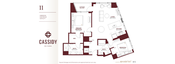 2 Bed 2 Bath Floor Planat Cassidy on Canal, Chicago, IL, 60654