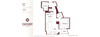 a floor plan of a bedroom apartmentat Cassidy on Canal, Chicago, IL, 60654