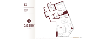 1 Bed 1 Bath Floor Planat Cassidy on Canal, Chicago, IL, 60654