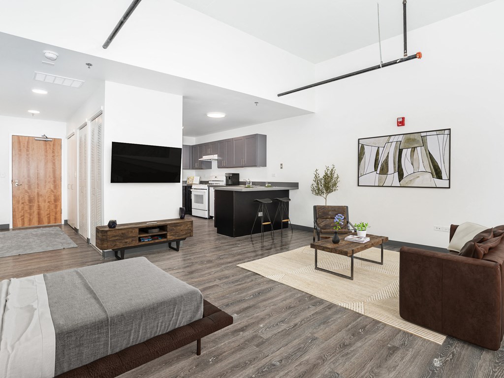 a living room with a couch and a tv