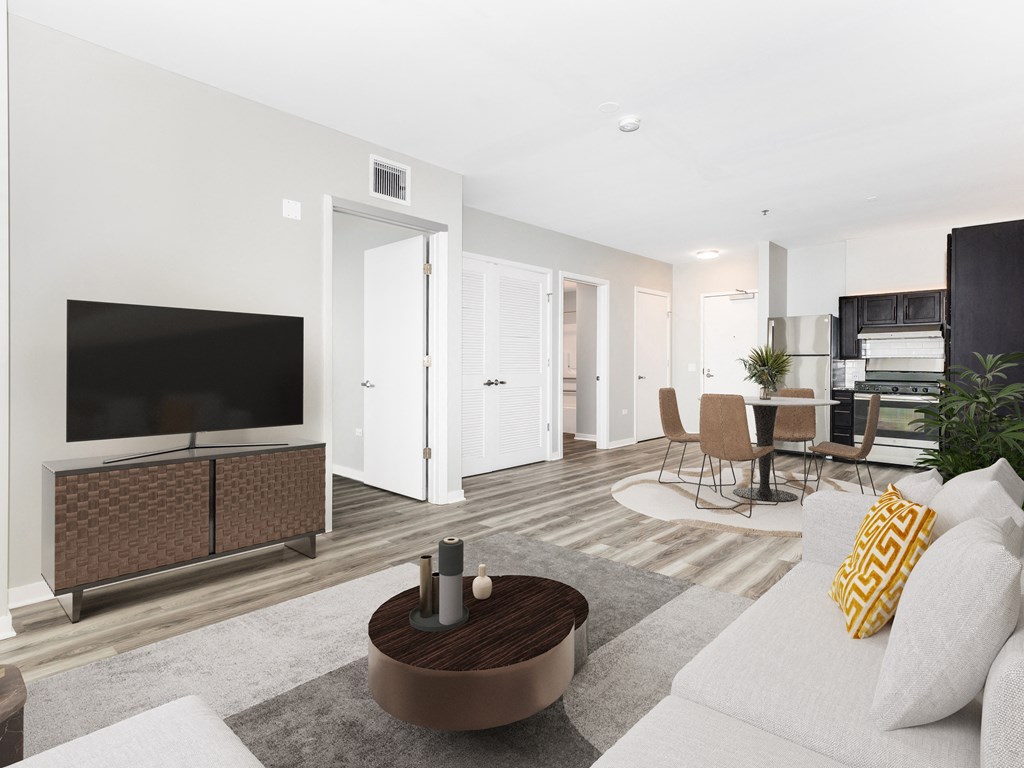 a living room with a couch and a tv