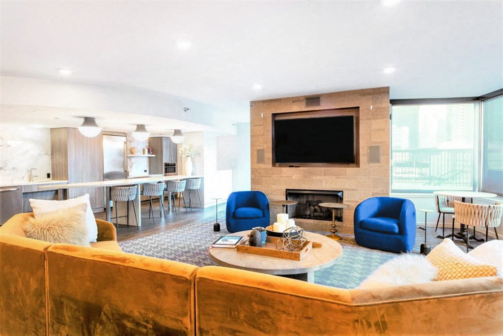 Kingsbury Plaza Party room with a couch and a television at Kingsbury Plaza, Illinois, 60654