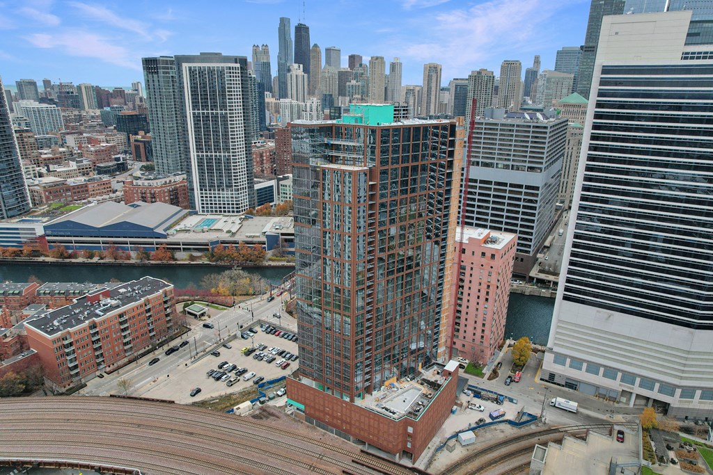 an aerial view of a building under construction in the city