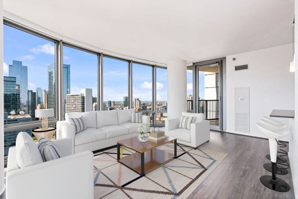 Living Room Interior at Hubbard Place, Chicago, IL, 60654
