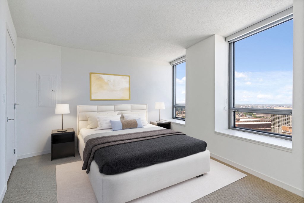 Comfortable Bedroom With Large Window at Kingsbury Plaza, Chicago